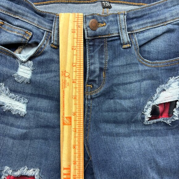 Judy Blue Skinny Jeans Buffalo Plaid Patch Distressed Medium Wash Size 7/28 - Picture 8 of 11